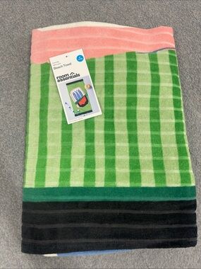 Room Essentials Green and Pink Striped Beach Towel